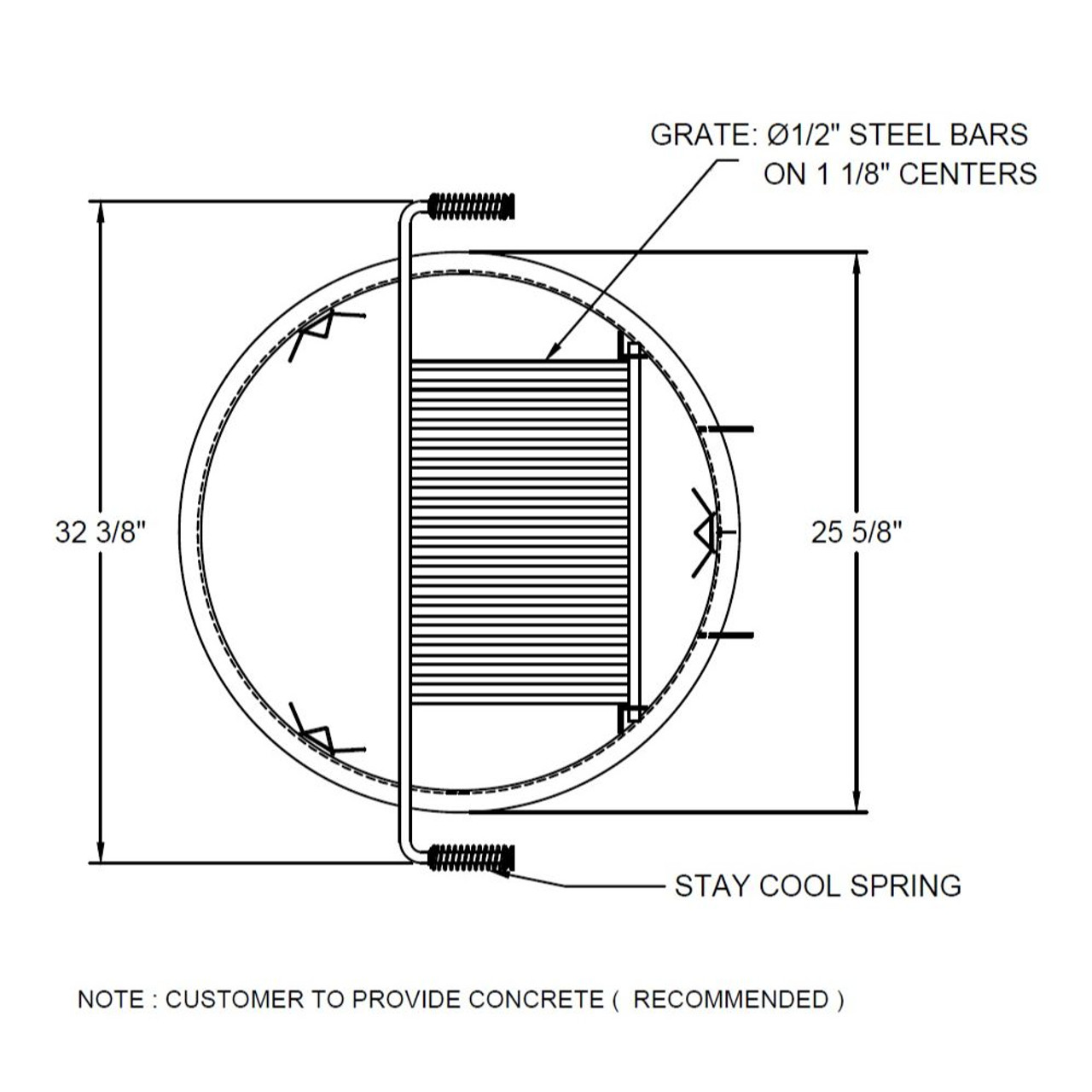 Outdoor Non-Adjustable Steel Fire Ring - dims