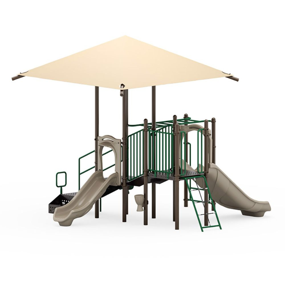 Breezy Duo Playset with Net Climber with Shade Roof - Nature