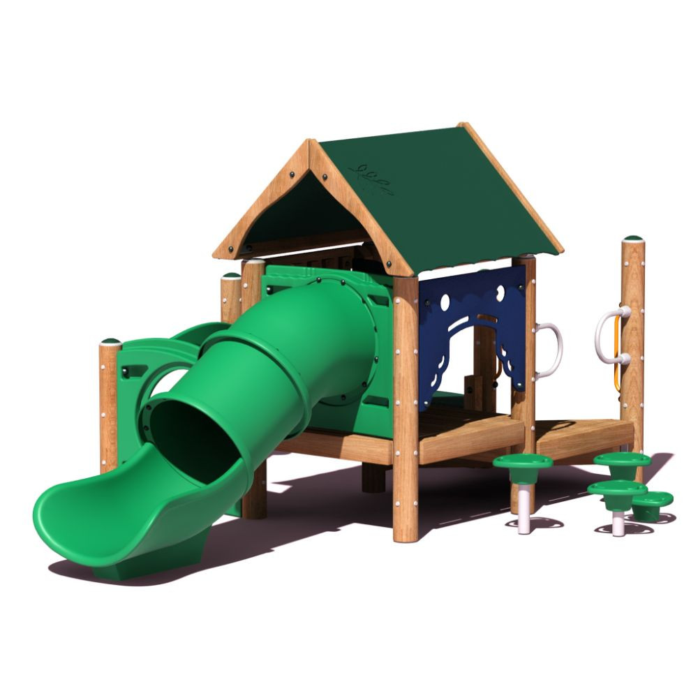 Hideaway with Roof - Wooden Play Set - Natural with Green Roof - Conditioned Wood