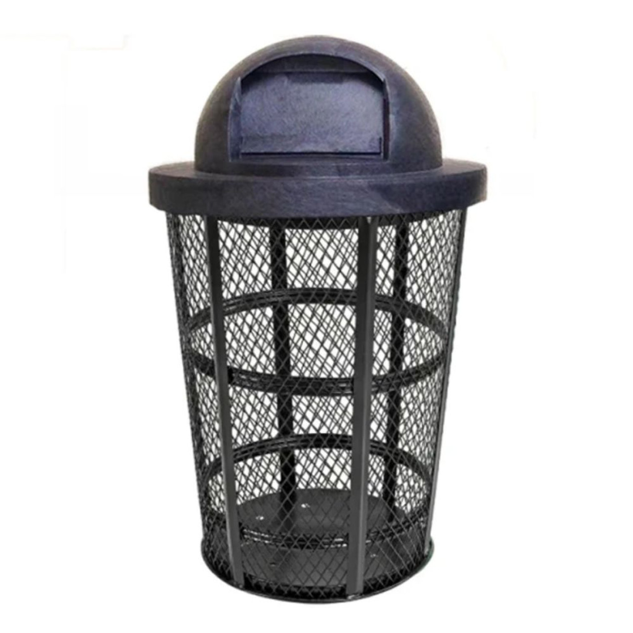 48 Gallon Round Steel Mesh Trash Can with Plastic Dome Lid
