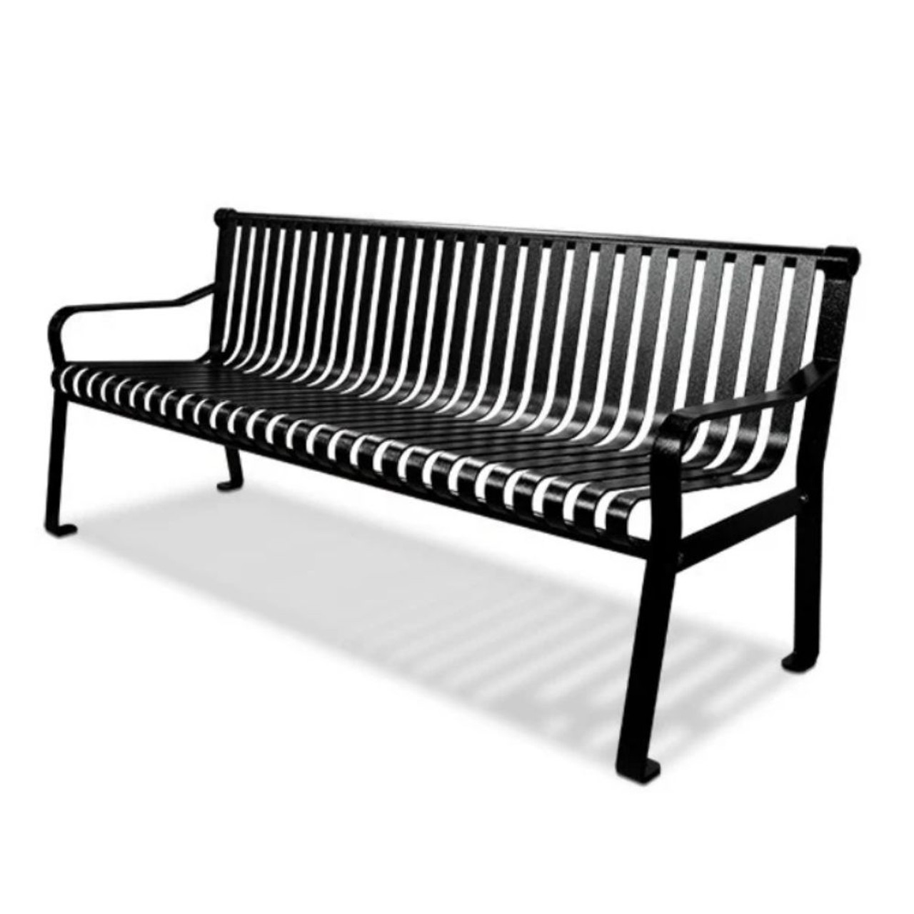Outdoor Courtyard Slatted Steel Bench with Back - Portable