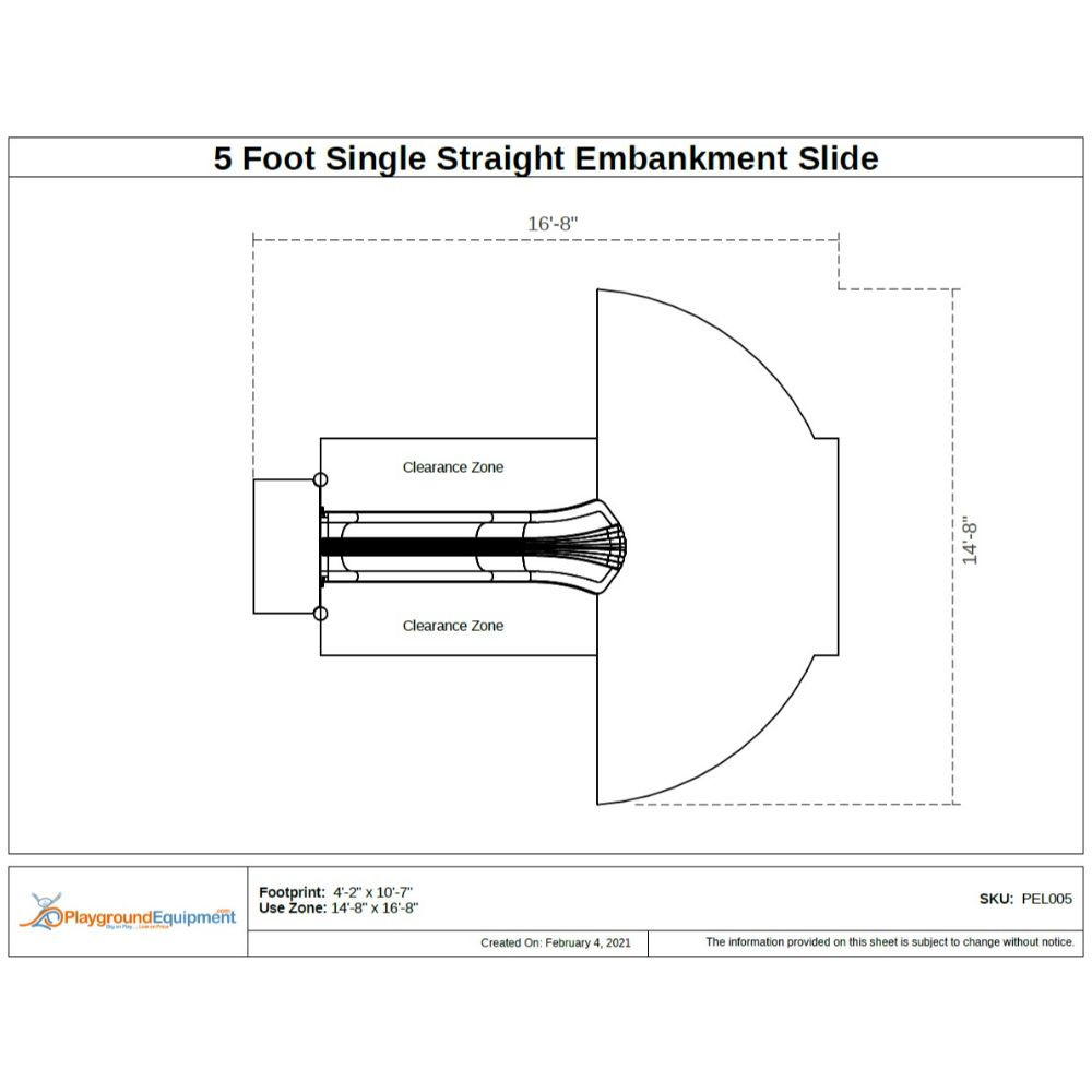 5-Foot Single Straight Embankment Slide - Exit Area with Use Zone