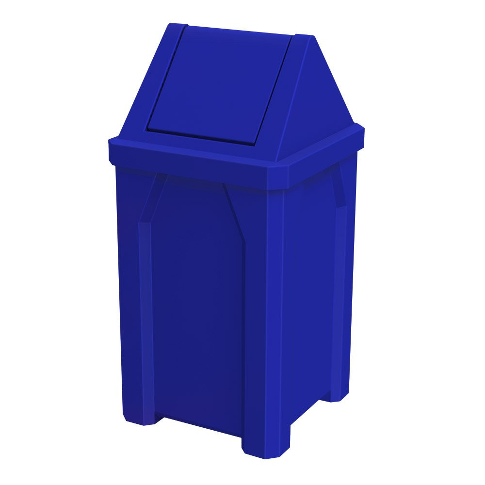 Outdoor Plastic Trash Bin with Swing Top Lid - Blue