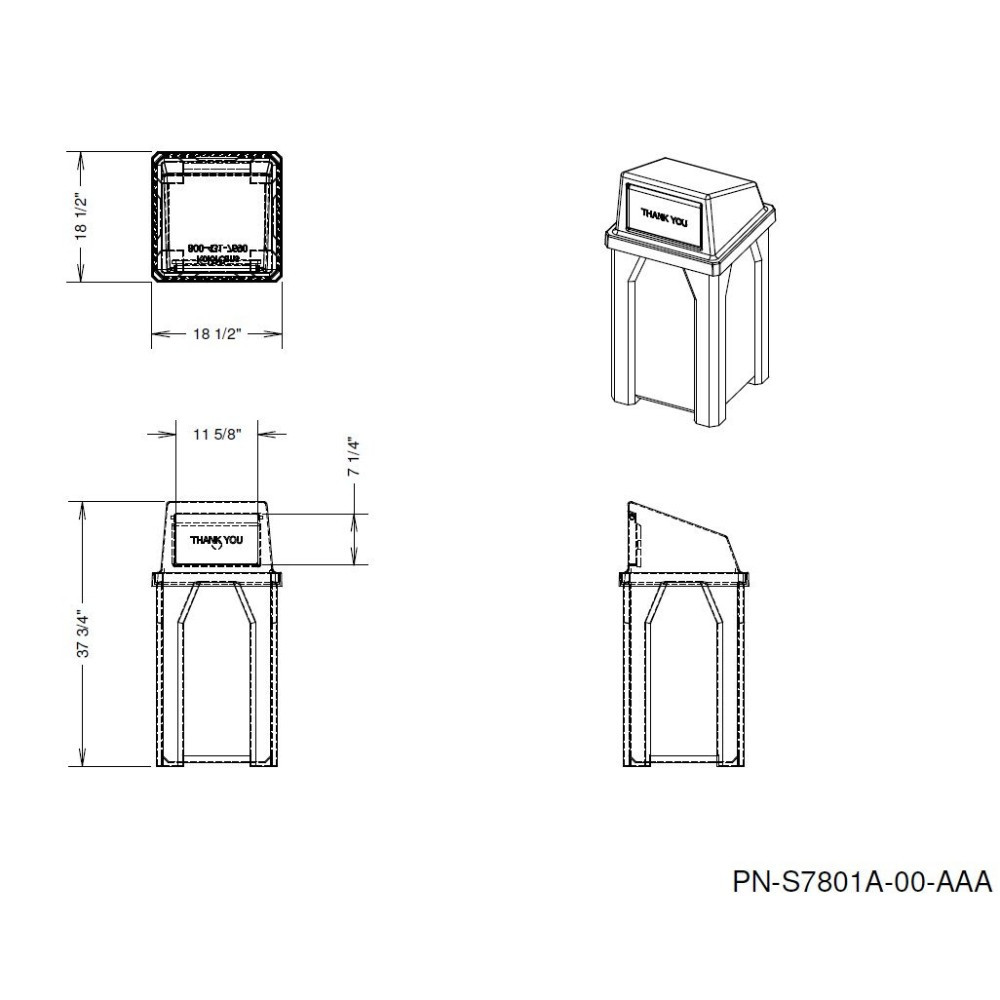 Outdoor Square Plastic Trash Can with Dome Lid - Dims