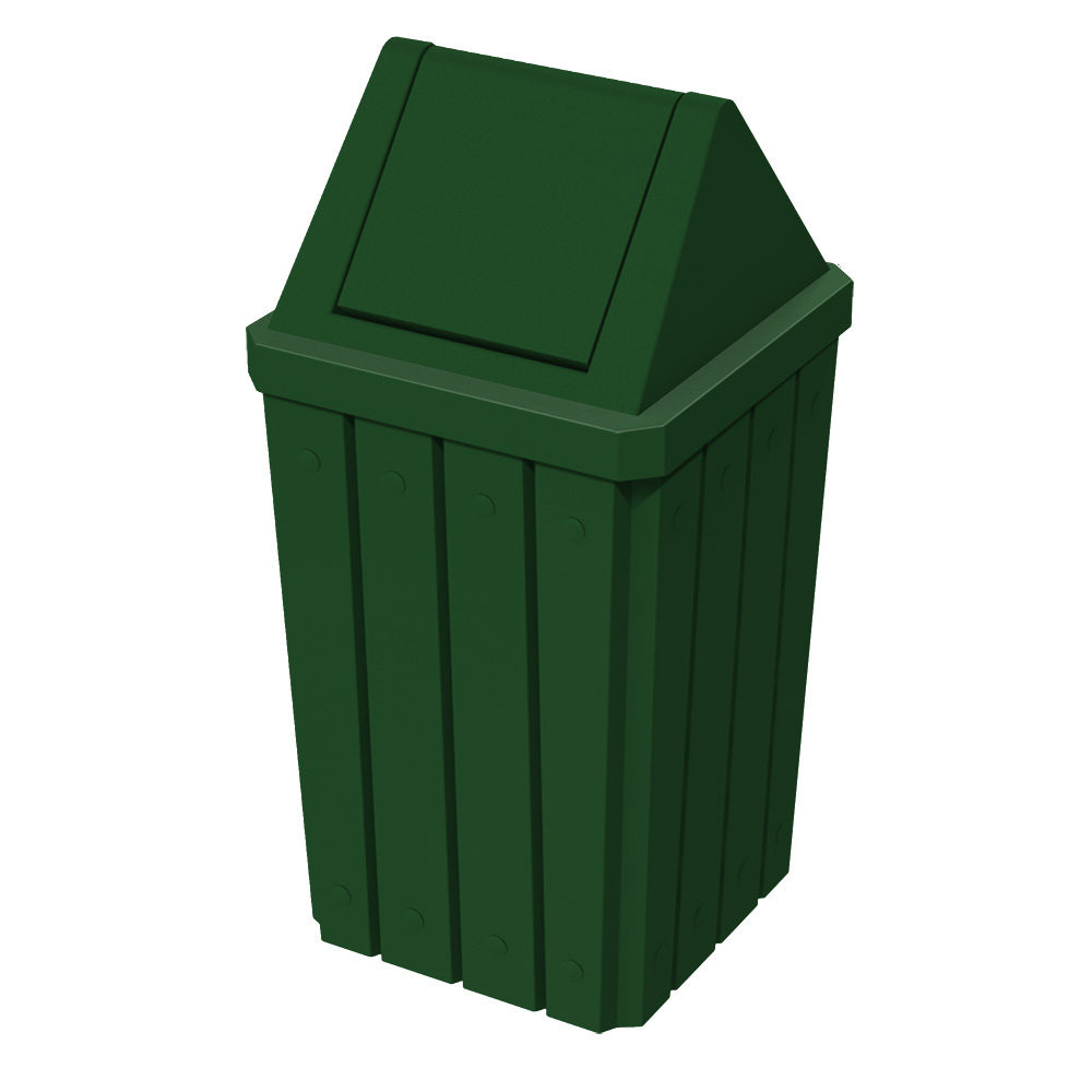 Outdoor Plastic Trash Bin with Swing Top Lid - Green