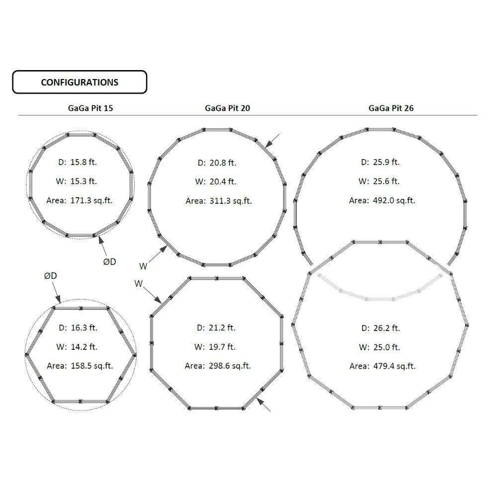 Gaga Pit - Size Chart - Configurations