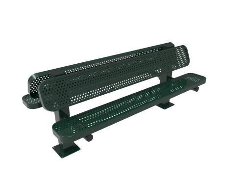 6' Double Pedestal Punched Steel Bench w/Back - Surface Mount 6' Double Pedestal Punched Steel Bench w/Back - Surface Mount