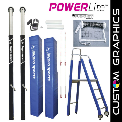 PowerLite Deluxe Volleyball System Package with Custom Graphics on Upright Pads