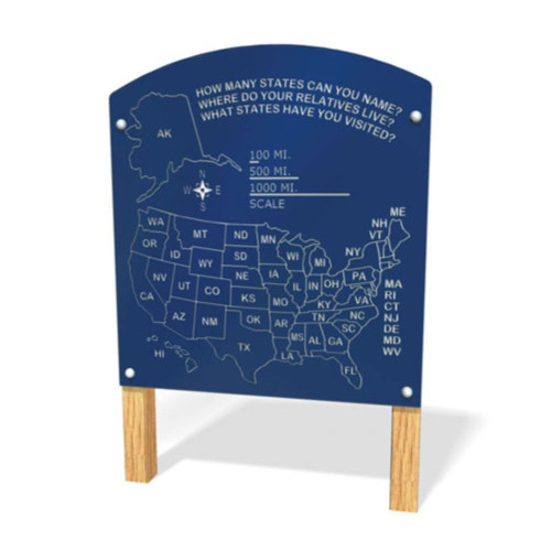 US Map Freestanding  Activity Panel - Wooden Upright Play Panel Example