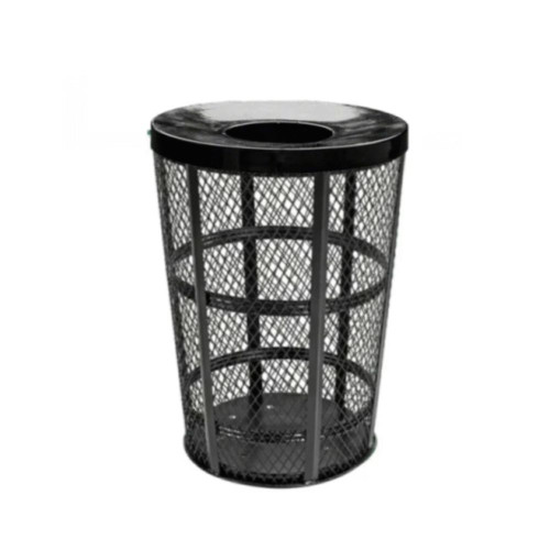 48 Gallon Round Steel Mesh Trash Can with Flat Lid