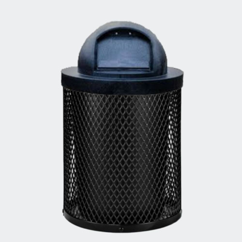 36 Gallon Diamond Steel Trash Can with Plastic Dome Lid and Liner