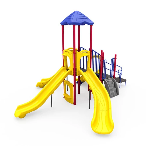 Kids Outdoor Playground Triad Falls Playset with Roof - Boulder Climber and Slide Side
