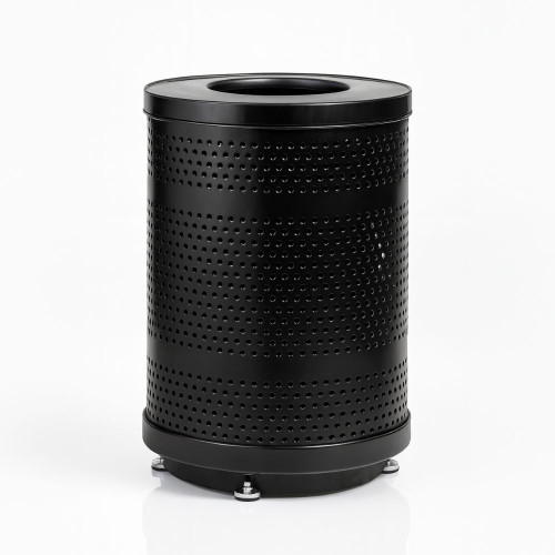 32 Gallon Punched Steel Trash Can with Flat Lid and Liner