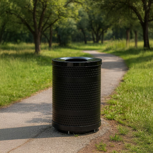 Outdoor Round Steel Trash Receptacle