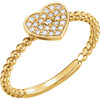 14 Karat Yellow Gold 0.12 Carat Diamond Heart Bead Ring