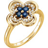 14 Karat Yellow Gold Blue Sapphire and 0.10 Carat Diamond Clover Ring