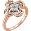 White Diamond Ring in 14 Karat Rose Gold 1/3 Carat Diamond Clover Ring 