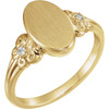 14 Karat Yellow Gold .03 Carat Diamond Fleur de lis Oval Signet Ring