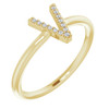 White Diamond Ring in 14 Karat Yellow Gold .04 Carat Diamond Initial V Ring