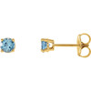 14 Karat Yellow Gold 4mm Round Aquamarine Earrings