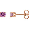 Genuine 14 Karat Rose Gold 4mm Round Pink Blue Sapphire Earrings