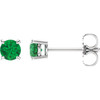 Genuine 14 Karat White Gold 4mm Round Lab Created Emerald Earrings