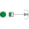 Genuine 14 Karat White Gold 4mm Round Lab Created Emerald Earrings