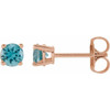 14 Karat Rose Gold 4 mm Round Blue Zircon Earrings