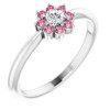 Genuine Diamond set in 14 Karat White Gold Pink Tourmaline and .06 Carat Diamond Flower Ring