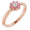 Genuine Diamond set in 14 Karat Rose Gold Pink Tourmaline and .06 Carat Diamond Flower Ring
