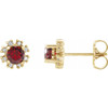 Red Garnet Gems set in 14 Karat Yellow Gold Mozambique Garnet and .07 Carat Diamond Earrings