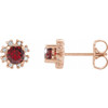 Red Garnet Gems set in 14 Karat Rose Gold Mozambique Garnet and .07 Carat Diamond Earrings