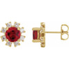 14 Karat Yellow Gold Ruby and .07 Carat Diamond Earrings