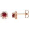 Created Ruby Earrings in 14 Karat Rose Gold Lab Created Ruby and .07 Carat Diamond Earrings