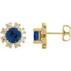 14 Karat Yellow Gold Genuine Blue Sapphire and .07 Carat Diamond Earrings