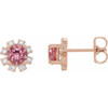 14 Karat Rose Gold Pink Tourmaline and .07 Carat Diamond Earrings