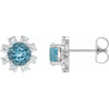 14 Karat White Gold Genuine Blue Zircon and .07 Carat Diamond Earrings