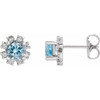 Sterling Silver Aquamarine and 0.20 Carat Diamond Earrings