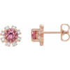 14 Karat Rose Gold Pink Tourmaline and 0.50 Carat Diamond Earrings