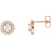 14 Karat Rose Gold 0.60 Carat Diamond Halo Style Earrings
