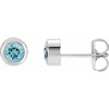 Platinum 4 mm Round Aquamarine Birthstone Earrings