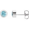 Platinum 4 mm Round Genuine Blue Zircon Birthstone Earrings
