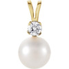 14 Karat Yellow Gold Akoya Cultured Pearl and .10 Carat Diamond Pendant