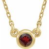 Red Garnet Gem in 14 Karat Yellow Gold 3 mm Round Mozambique Garnet Bezel Set Solitaire 16 inch Necklace