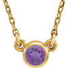14 Karat Yellow Gold 3 mm Round Amethyst Bezel Set Solitaire 16 inch Necklace