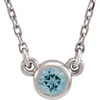 Platinum 3 mm Round Aquamarine Gem Bezel Set Solitaire 16 inch Necklace