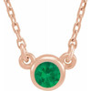 14 Karat Rose Gold 3 mm Round Lab Created Emerald Bezel Set Solitaire 16 inch Necklace