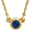 14 Karat Yellow Gold 3 mm Round Lab Created Sapphire Bezel Set Solitaire 16 inch Necklace