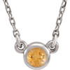 Golden Citrine Pendant in 14 Karat White Gold 3 mm Round Citrine Bezel Set Solitaire 16 inch Necklace