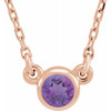 14 Karat Rose Gold 4 mm Round Amethyst Bezel Set Solitaire 16 inch Necklace